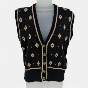 VTG Westbound‎ Sz L Aztec Embroidered Sleeveless V Neck Knit Vest Western Boho